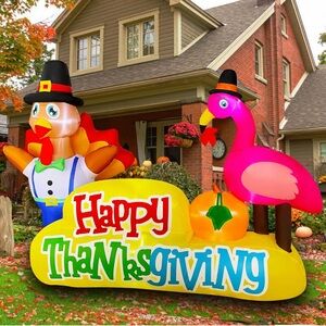 Thanksgiving Inflatable Turkey and Flamingo Decoration